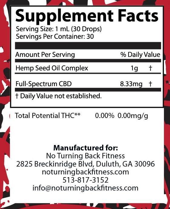 CBD Broad Spectrum (in Hemp Oil) - 250mg (1oz Tincture) - No Turning Back Fitness
